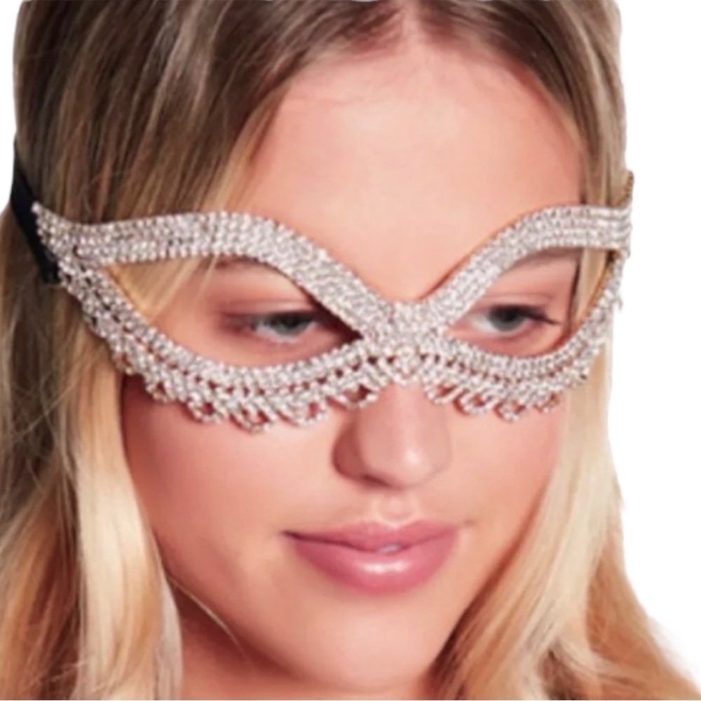 Pave Crystal Costume Mask Silver Inspired By 50 Shades Shimmering Sexy Halloween